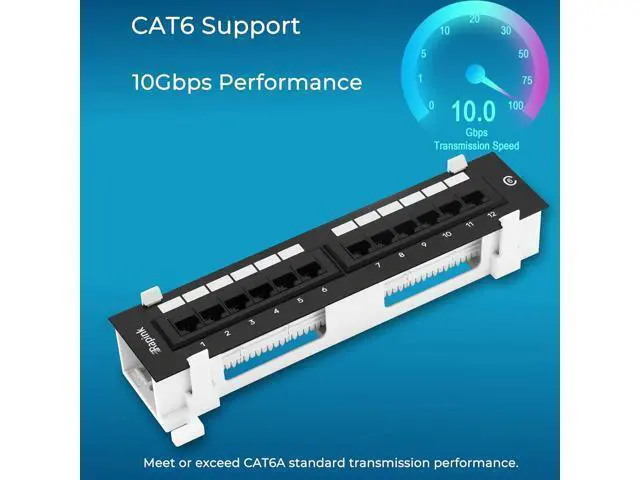Alt view image 2 of 6 - Patch Panel 12 Port Cat6 10G Support, Network Patch Panel UTP 10-Inch, Wallmount 1U Ethernet Patch Panel Punch Down Block for Cat6, Cat5e, Cat5 Cabling