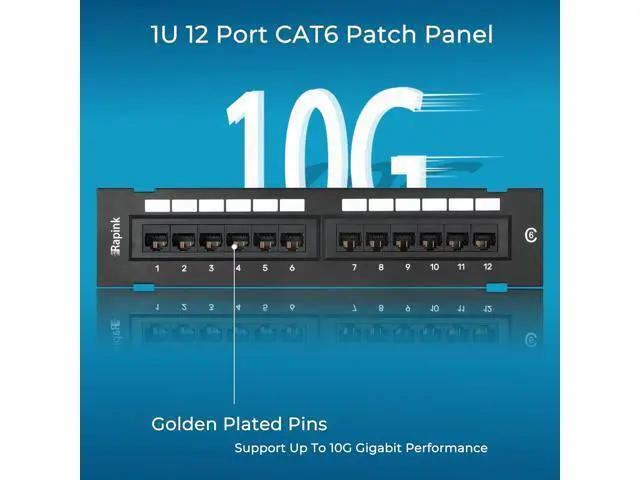 Alt view image 4 of 6 - Patch Panel 12 Port Cat6 10G Support, Network Patch Panel UTP 10-Inch, Wallmount 1U Ethernet Patch Panel Punch Down Block for Cat6, Cat5e, Cat5 Cabling