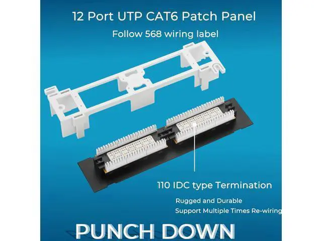 Alt view image 5 of 6 - Patch Panel 12 Port Cat6 10G Support, Network Patch Panel UTP 10-Inch, Wallmount 1U Ethernet Patch Panel Punch Down Block for Cat6, Cat5e, Cat5 Cabling