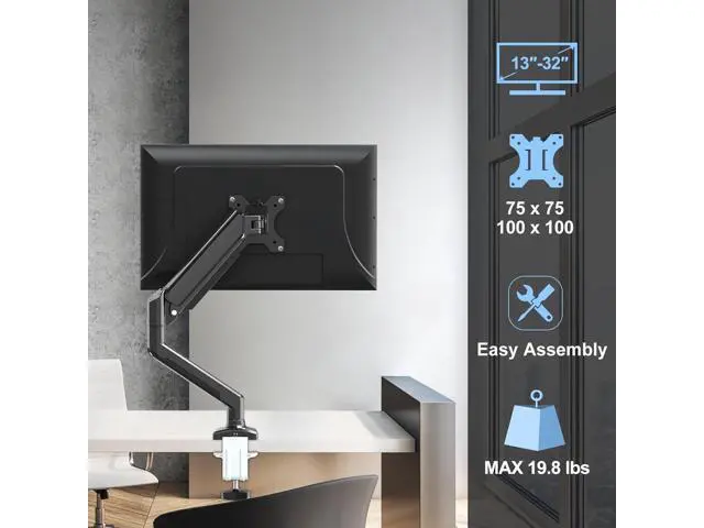 Alt view image 4 of 7 - Single Monitor Mount Arm Fits up to 32 Inch, Desk Mount Holds 4.4-19.8lbs Computer Screen, Full Motion Gas Spring Monitor Desk Mount, VESA Mount 75x75, 100x100