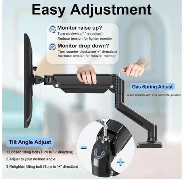 Alt view image 6 of 7 - Single Monitor Mount Arm Fits up to 32 Inch, Desk Mount Holds 4.4-19.8lbs Computer Screen, Full Motion Gas Spring Monitor Desk Mount, VESA Mount 75x75, 100x100