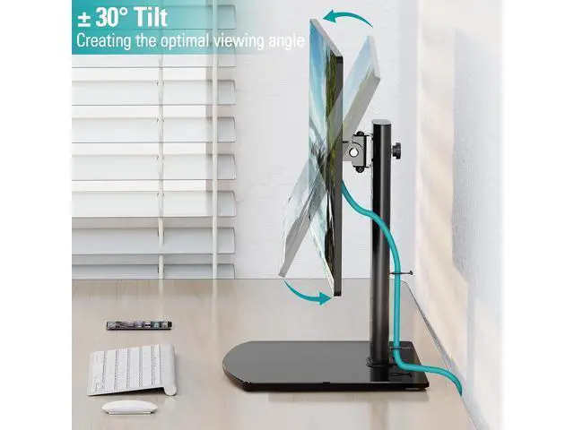 Alt view image 3 of 7 - MOUNT PRO Single Monitor Stand Fits Max 32 inch Computer Screen, Free Standing Monitor Desk Stand, Monitor Mount with Height Adjustable, Swivel, Tilt, Rotation, VESA Monitor Stand 100x100, Black