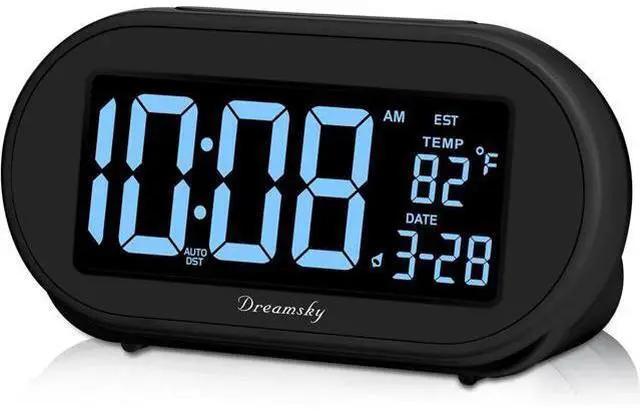 Main image of DreamSky Auto Set Alarm Clock for Bedroom, Digital Desk Clock with 0-100% Dimmable Brightness Dimmer, Auto DST, Date, Temperature, USB Ports, Snooze, Electric Bedside Clock Nightstand