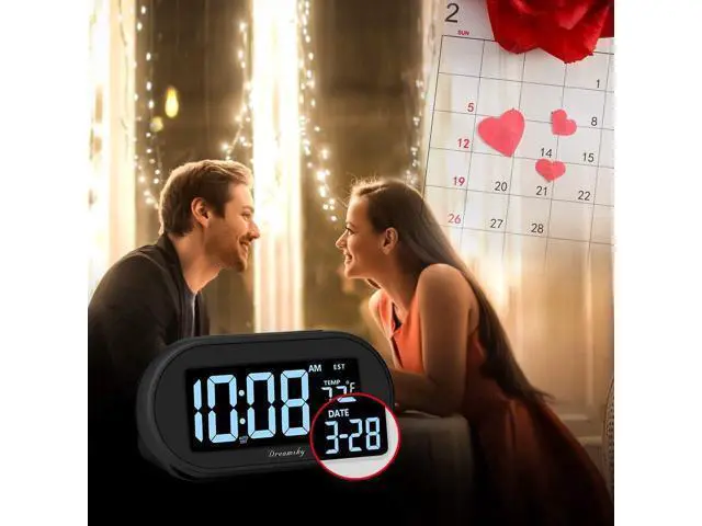 Alt view image 6 of 7 - DreamSky Auto Set Alarm Clock for Bedroom, Digital Desk Clock with 0-100% Dimmable Brightness Dimmer, Auto DST, Date, Temperature, USB Ports, Snooze, Electric Bedside Clock Nightstand