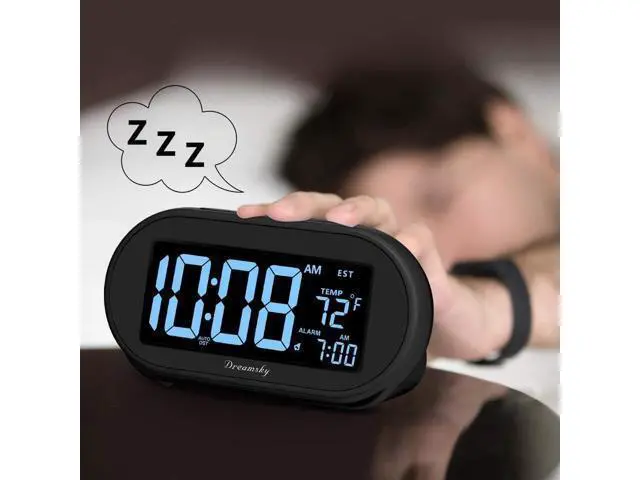 Alt view image 5 of 7 - DreamSky Auto Set Alarm Clock for Bedroom, Digital Desk Clock with 0-100% Dimmable Brightness Dimmer, Auto DST, Date, Temperature, USB Ports, Snooze, Electric Bedside Clock Nightstand