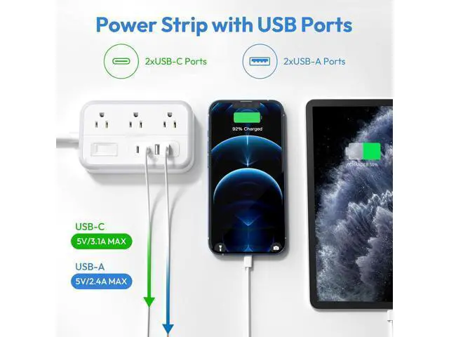 Alt view image 5 of 7 - Extension Cord 15 ft, Surge Protector Power Strip with 6 Widely Outlets 4 USB Ports, Flat Plug, Wall Mount Outlet Extender, 1080 Joules, Multiple Outlets for Indoor Home Office, Dorm Room Essentials