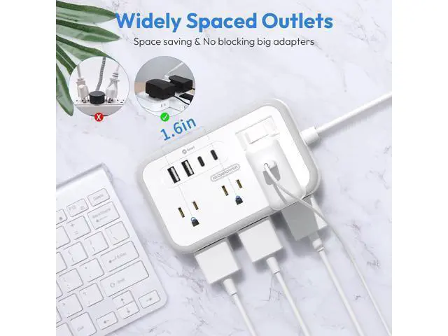 Alt view image 4 of 7 - Extension Cord 15 ft, Surge Protector Power Strip with 6 Widely Outlets 4 USB Ports, Flat Plug, Wall Mount Outlet Extender, 1080 Joules, Multiple Outlets for Indoor Home Office, Dorm Room Essentials