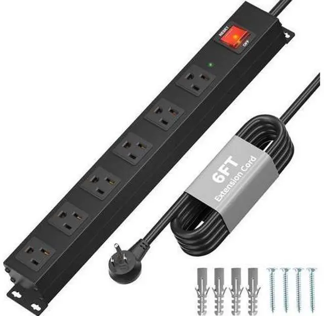 Main image of KF Matel 6 Outlet Power Strip Surge Protection 2100J,Heavy Duty Wide Space Power Strip with Flat Plug,15A/1875W Wall Mount Power Strip with Upgraded Switch,14AWG 6FT Extension Cord in Home,Garage,shop