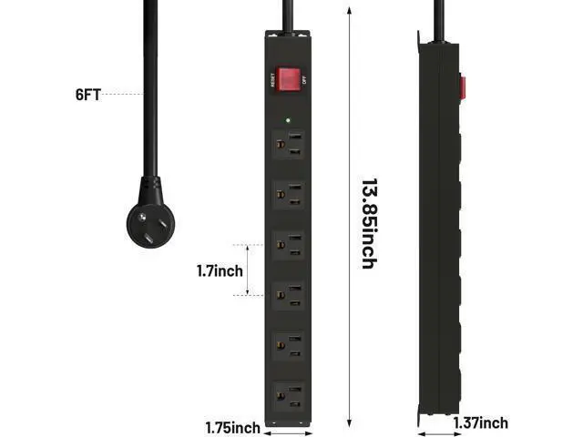 Alt view image 6 of 7 - KF Matel 6 Outlet Power Strip Surge Protection 2100J,Heavy Duty Wide Space Power Strip with Flat Plug,15A/1875W Wall Mount Power Strip with Upgraded Switch,14AWG 6FT Extension Cord in Home,Garage,shop