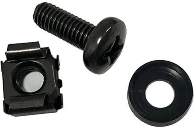 Main image of 60-Pack M6 x 16mm Screws and Cage Nuts for Server Shelf Cabinets Rack Mount 1U 2U 6U 12U Rack Screw cage nut - Black