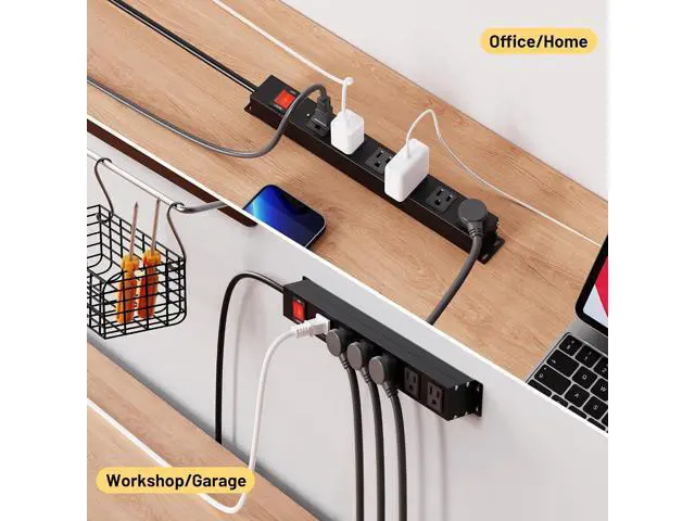 Alt view image 7 of 7 - KF Matel 6 Outlet Power Strip Surge Protection 2100J,Heavy Duty Wide Space Power Strip with Flat Plug,15A/1875W Wall Mount Power Strip with Upgraded Switch,14AWG 6FT Extension Cord in Home,Garage,shop