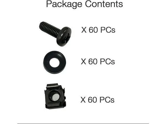 Alt view image 3 of 7 - 60-Pack M6 x 16mm Screws and Cage Nuts for Server Shelf Cabinets Rack Mount 1U 2U 6U 12U Rack Screw cage nut - Black