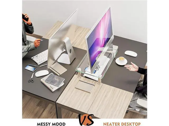 Alt view image 4 of 7 - Clear Computer Monitor Stand Riser with Height Adjustable Multi Media Desktop Stand for Flat Screen LCD LED, Laptop/Notebook/Xbox One,HD01T-002