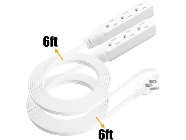 Alt view image 2 of 7 - Twin Extension-Cord Power Strip - 12 ft - Flat Plug Extension Cord - 3 Prong Split Extension Cord with 6 Outlets - Double Extension Cord for Behind Bed, Couch, Nightstands, Vanity, Furniture