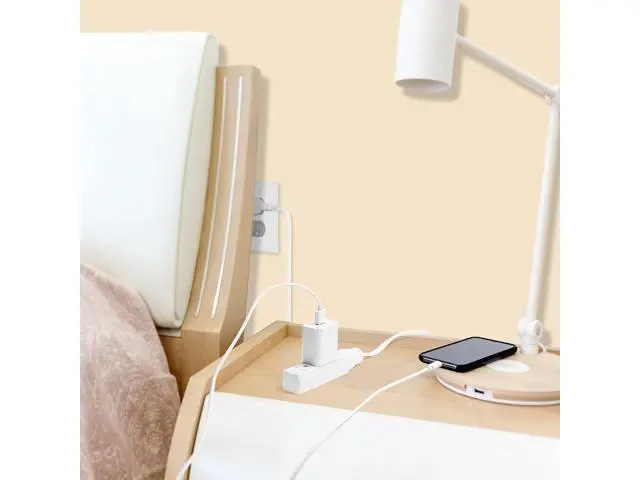 Alt view image 3 of 7 - Twin Extension-Cord Power Strip - 12 ft - Flat Plug Extension Cord - 3 Prong Split Extension Cord with 6 Outlets - Double Extension Cord for Behind Bed, Couch, Nightstands, Vanity, Furniture