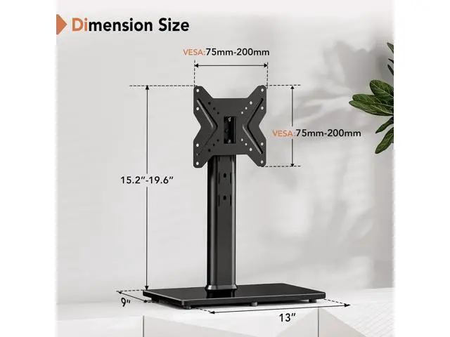 Alt view image 7 of 7 - Universal Swivel TV /Table Top TV Stand for 19 to 43 inch TVs with 90 Degree Swivel, 4 Level Height Adjustable, Heavy Duty Tempered Glass Base, Holds up to 99LBS HT02B-001