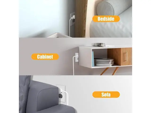 Alt view image 4 of 7 - Twin Extension-Cord Power Strip - 12 ft - Flat Plug Extension Cord - 3 Prong Split Extension Cord with 6 Outlets - Double Extension Cord for Behind Bed, Couch, Nightstands, Vanity, Furniture