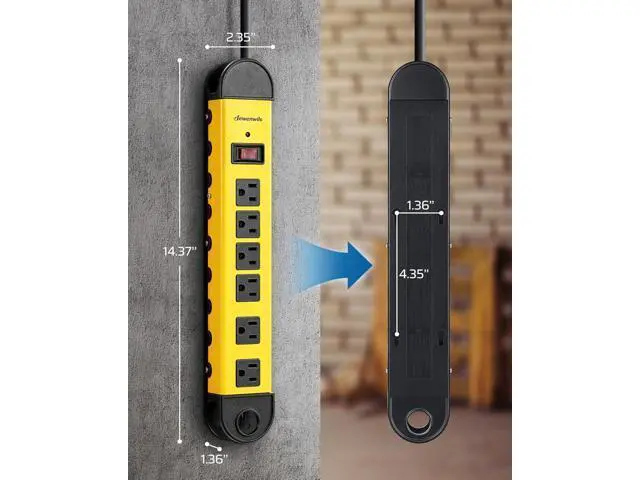 Alt view image 7 of 7 - DEWENWILS Metal Power Strip, 6-Outlet Heavy Duty Surge Protector with 15FT Long Cord, UL Listed, 14AWG/3C, 15A Circuit Breaker, 900 Joules, Low Profile Flat Plug, Wall Mountable