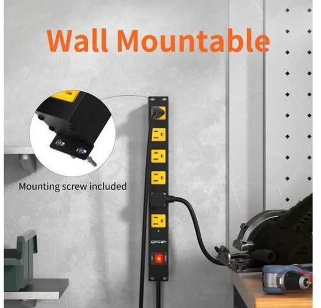 Alt view image 3 of 7 - Power Strip 2700J Surge Protector, 6 Outlet Heavy Duty Power Strips with Flat Plug and 6FT Long Cord, Wall Mountable Metal Outlet Strip for Desk, Garage, Workbench and Kitchen