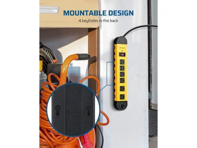 Alt view image 6 of 7 - DEWENWILS Metal Power Strip, 6-Outlet Heavy Duty Surge Protector with 15FT Long Cord, UL Listed, 14AWG/3C, 15A Circuit Breaker, 900 Joules, Low Profile Flat Plug, Wall Mountable