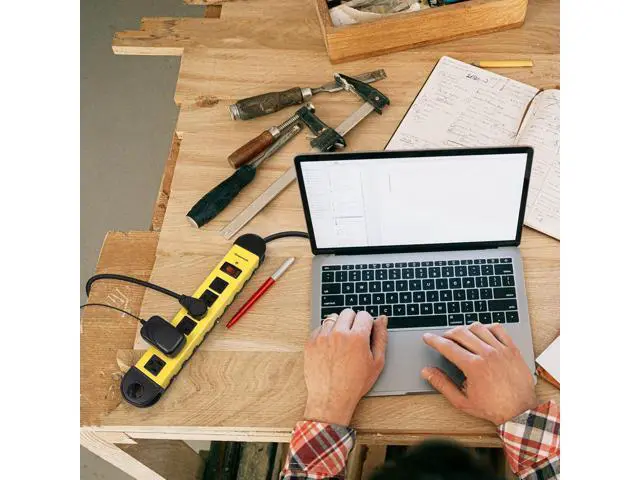 Alt view image 4 of 7 - DEWENWILS Metal Power Strip, 6-Outlet Heavy Duty Surge Protector with 15FT Long Cord, UL Listed, 14AWG/3C, 15A Circuit Breaker, 900 Joules, Low Profile Flat Plug, Wall Mountable
