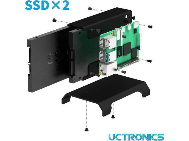 Alt view image 4 of 6 - UCTRONICS for Raspberry Pi SSD Case, Pi NAS Metal Vertical Stand for Dual 2.5 SSDs and Pi 5, 4, 3B/3B+ and Other B Models