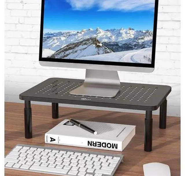 Alt view image 2 of 7 - WALI Computer Monitor Stand for Desk, Adjustable Laptop Riser, Desk Monitor Stand Underneath Storage for Office, Home, School Supplies (STT003), 1 Pack, Black