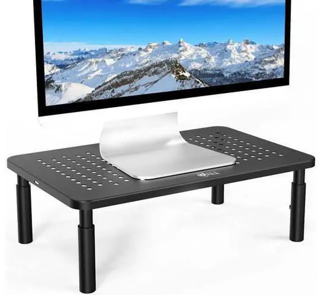 Main image of WALI Computer Monitor Stand for Desk, Adjustable Laptop Riser, Desk Monitor Stand Underneath Storage for Office, Home, School Supplies (STT003), 1 Pack, Black