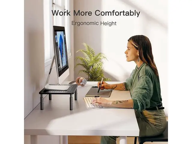 Alt view image 2 of 7 - HUANUO Monitor Stand, Monitor Stand Riser 3 Height Adjustable, Monitor Riser with Airflow Vents, Laptop Stand for Desk, Laptop Riser, Desk Organizer for Monitor, 15.6" Laptop, PC, Printer