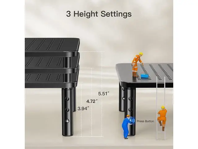 Alt view image 3 of 7 - HUANUO Monitor Stand, Monitor Stand Riser 3 Height Adjustable, Monitor Riser with Airflow Vents, Laptop Stand for Desk, Laptop Riser, Desk Organizer for Monitor, 15.6" Laptop, PC, Printer
