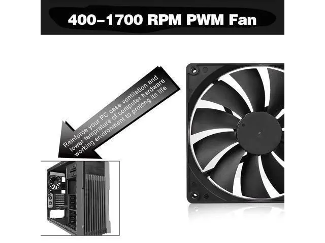 Alt view image 3 of 6 - 140mm Case Fan High Performance Standard Square PC Case Fan 4pin Connector 12V DC Computer CPU Case PWM Cooling Fan 1700RPM 3-Pack Black