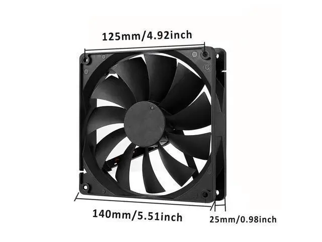 Alt view image 4 of 6 - 140mm Case Fan High Performance Standard Square PC Case Fan 4pin Connector 12V DC Computer CPU Case PWM Cooling Fan 1700RPM 3-Pack Black