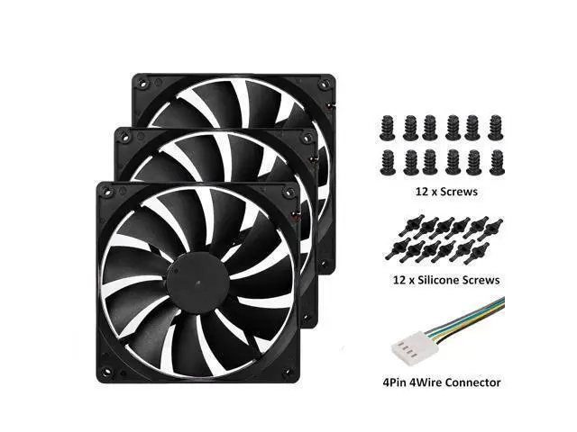 Alt view image 6 of 6 - 140mm Case Fan High Performance Standard Square PC Case Fan 4pin Connector 12V DC Computer CPU Case PWM Cooling Fan 1700RPM 3-Pack Black