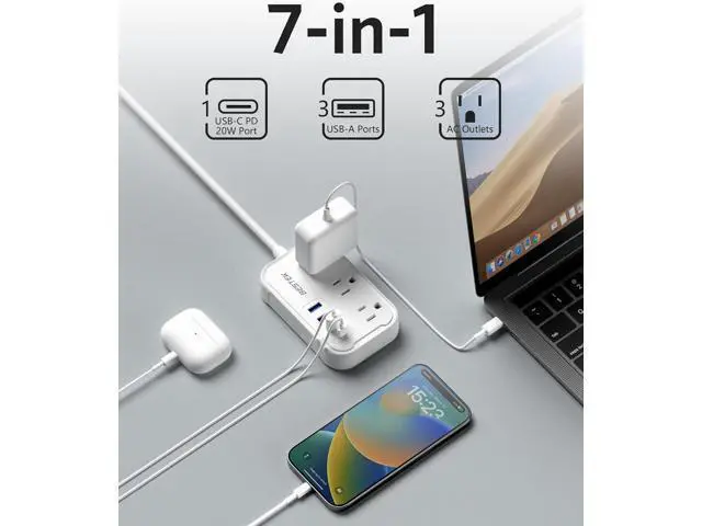 Alt view image 3 of 7 - BESTEK US to UK Travel Plug Adapter: Type G Adapter with 3 AC Outlets and 4 USB (1 PD20W) - Power Strip for USA, UK, Ireland, Scotland, Hong Kong, British, London - 2.6ft
