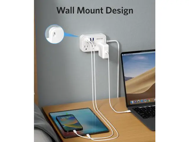 Alt view image 5 of 7 - BESTEK US to UK Travel Plug Adapter: Type G Adapter with 3 AC Outlets and 4 USB (1 PD20W) - Power Strip for USA, UK, Ireland, Scotland, Hong Kong, British, London - 2.6ft