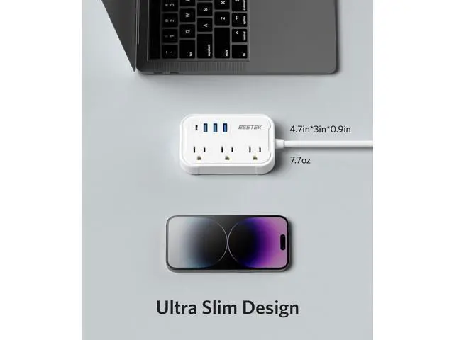 Alt view image 6 of 7 - BESTEK US to UK Travel Plug Adapter: Type G Adapter with 3 AC Outlets and 4 USB (1 PD20W) - Power Strip for USA, UK, Ireland, Scotland, Hong Kong, British, London - 2.6ft