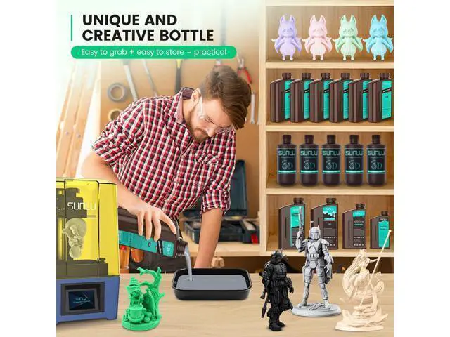 Alt view image 4 of 7 - SUNLU 3D Printer Resin, 1kg Fast Curing Standard 3D Resin for LCD DLP SLA Resin 3D Printers, 395-405nm UV Light Curing 3D Printing Liquid Photopolymer Resin, Low Shrinkage, High Precision, 1000g, Grey