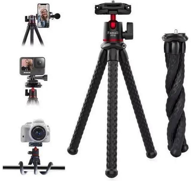 Main image of Camera Tripod, Famall Flexible Tripod Stand for Phone with Cold Shoe Phone Mount for iPhone Canon Nikon Sony Cameras