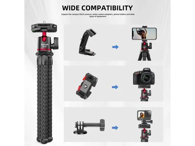 Alt view image 2 of 7 - Camera Tripod, Famall Flexible Tripod Stand for Phone with Cold Shoe Phone Mount for iPhone Canon Nikon Sony Cameras