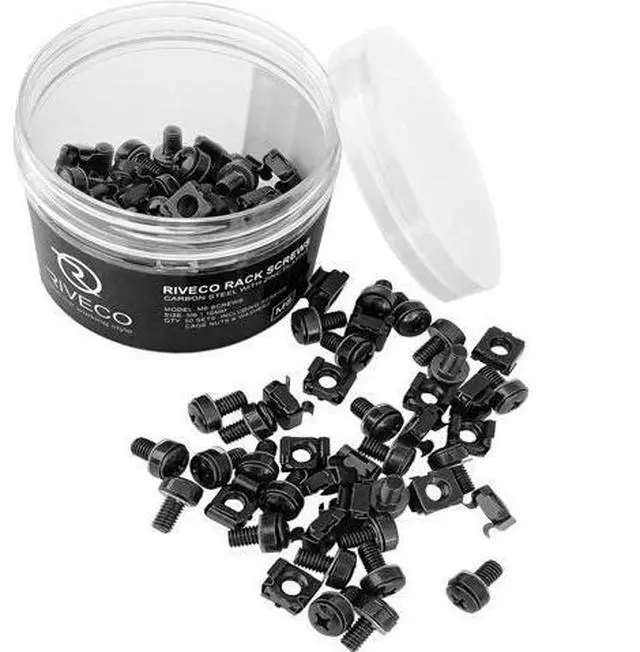 Alt view image 2 of 7 - RIVECO Rack Screws & Cage Nuts for Server Cabinets & Racks Mounting Network Equipment Clip Nuts 50 Sets M6 x 16mm Black