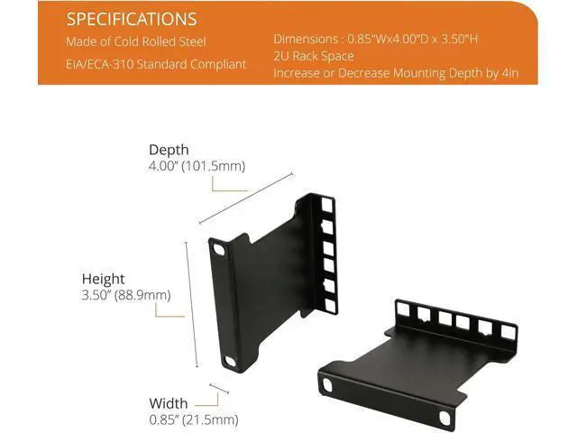 Alt view image 2 of 6 - Tecmojo Server Rack Depth Extender - 2U - 4inch Depth - TAA Compliant - Recessed Rack Adapter - Rack Mount Adapter Kit - Network Rack Extender