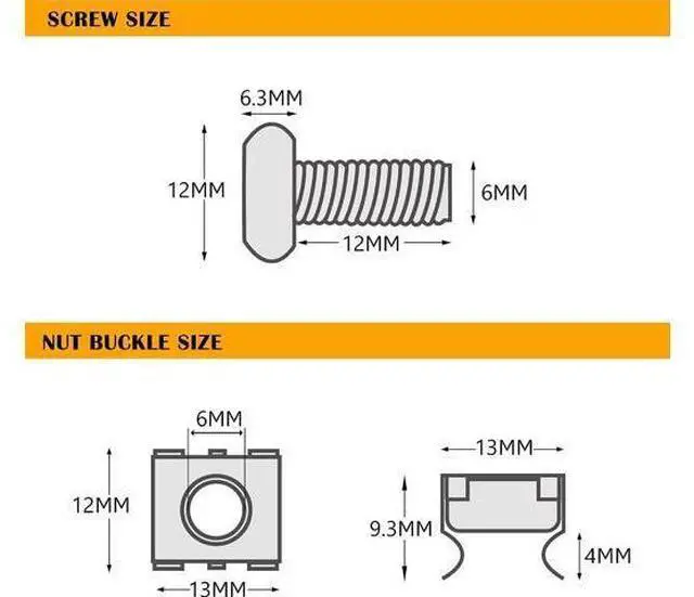 Alt view image 5 of 7 - RIVECO Rack Screws & Cage Nuts for Server Cabinets & Racks Mounting Network Equipment Clip Nuts 50 Sets M6 x 16mm Black