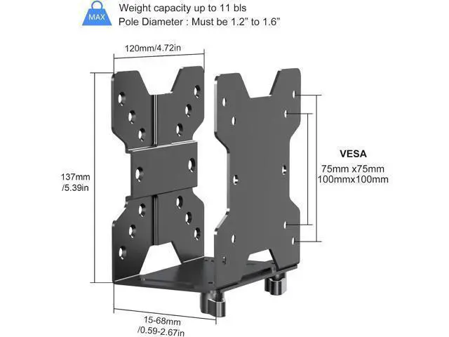 Alt view image 4 of 7 - suptek Thin Client Mount Bracket Adjustable Mini PC Mount Bracket,CPU VESA Under Desk and Monitor Arm Computer Holder, Black, ZJJ002
