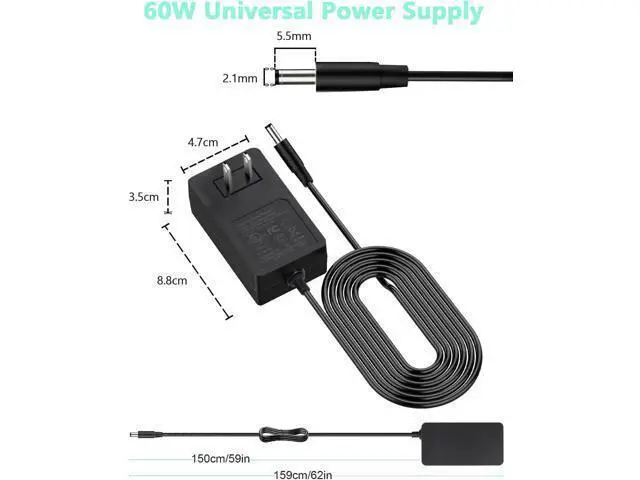 Alt view image 5 of 7 - 12V 5A DC Power Supply Adapter,UL Listed 12V 60W Power Supply with 5.5x2.1mm Plug&LED Plug,100V-240V 50-60Hz AC/DC Power Adapter 12 Volt 5Amp Power Supply for LED Strip Lights CCTV Camera