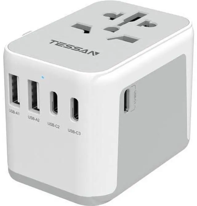 Main image of TESSAN Universal Travel Adapter, International Power Adapter 5.6A 28W 3 USB C 2 USB A Ports, Travel Worldwide Plug Adaptor, Outlet Wall Charger for Europe UK EU AUS (Type C/G/A/I)