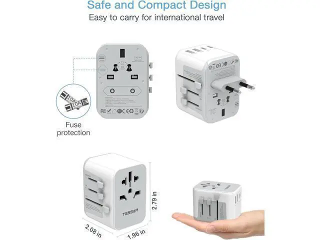 Alt view image 5 of 6 - TESSAN Universal Travel Adapter, International Power Adapter 5.6A 28W 3 USB C 2 USB A Ports, Travel Worldwide Plug Adaptor, Outlet Wall Charger for Europe UK EU AUS (Type C/G/A/I)