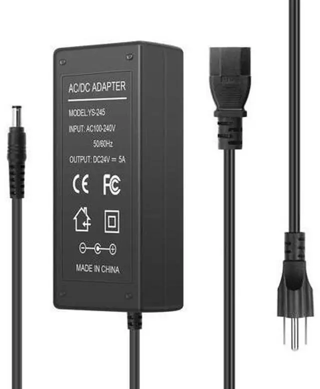 Main image of 24V 5A AC DC Power Supply Adapter, 120W AC Adapter, 100-240V 50-60Hz AC to DC 24 Volt 5 Amp Power Cord, 5.5mm x 2.5mm Barrel Plug, 24VDC Power Supply Transformer