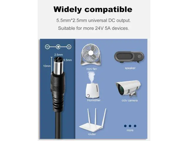 Alt view image 5 of 6 - 24V 5A AC DC Power Supply Adapter, 120W AC Adapter, 100-240V 50-60Hz AC to DC 24 Volt 5 Amp Power Cord, 5.5mm x 2.5mm Barrel Plug, 24VDC Power Supply Transformer
