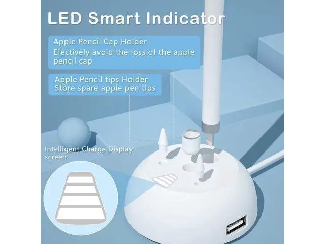 Alt view image 2 of 6 - Charging Stand Compatible with Apple Pencil 1st Generation - 3 in 1 iPad Pencil Charger Dock Holder with LED Light & Pencil Tips and Cap Holder - iPad Pen Charging Adapter with USB Port