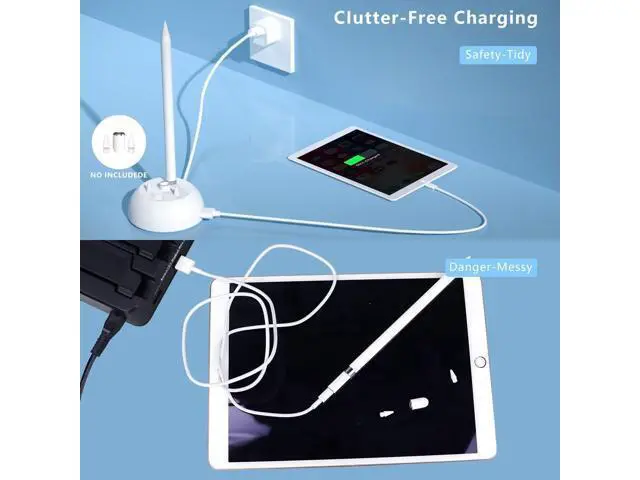 Alt view image 3 of 6 - Charging Stand Compatible with Apple Pencil 1st Generation - 3 in 1 iPad Pencil Charger Dock Holder with LED Light & Pencil Tips and Cap Holder - iPad Pen Charging Adapter with USB Port